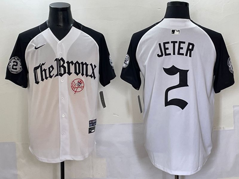 Men 2025 New York Yankees #2 Jeter White black Five generations Joint Name Nike MLB Jersey style 59->new york yankees->MLB Jersey